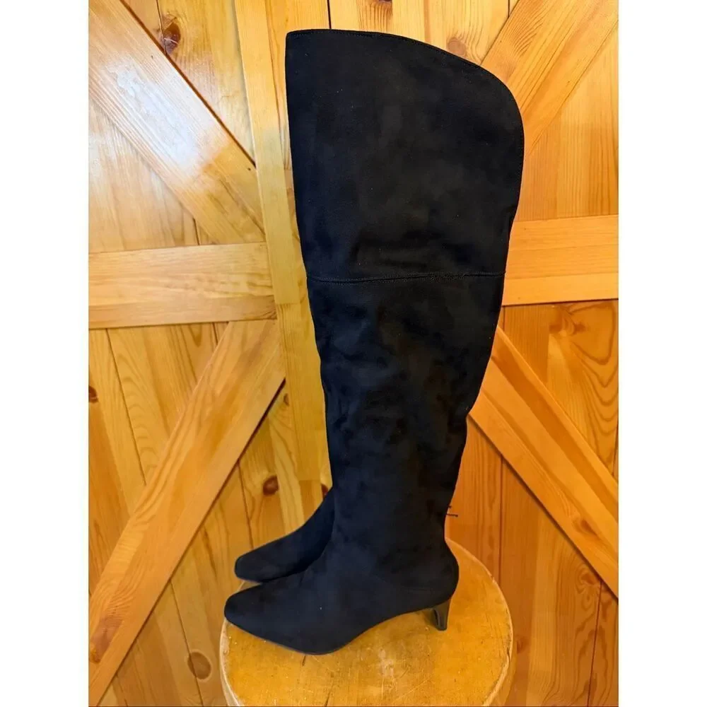 Worthington Valto Faux Suede Black High Over Knee Heeled Boots Size 6M nwt Read